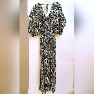 Animal/Zebra print,semi-sheer elastic waist long dress- Express x Rachel Zoe